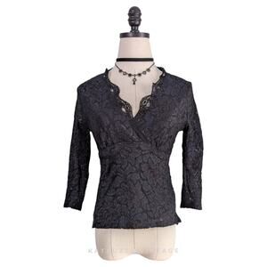 Y2K Babydoll Top M Black Lace Vintage Goth Whimsigoth Sleeves Romantic Dark Glam